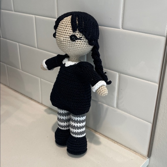 Handcrafted Wednesday Doll Crochet Decor Toy Addams Family - Picture 2 of 12